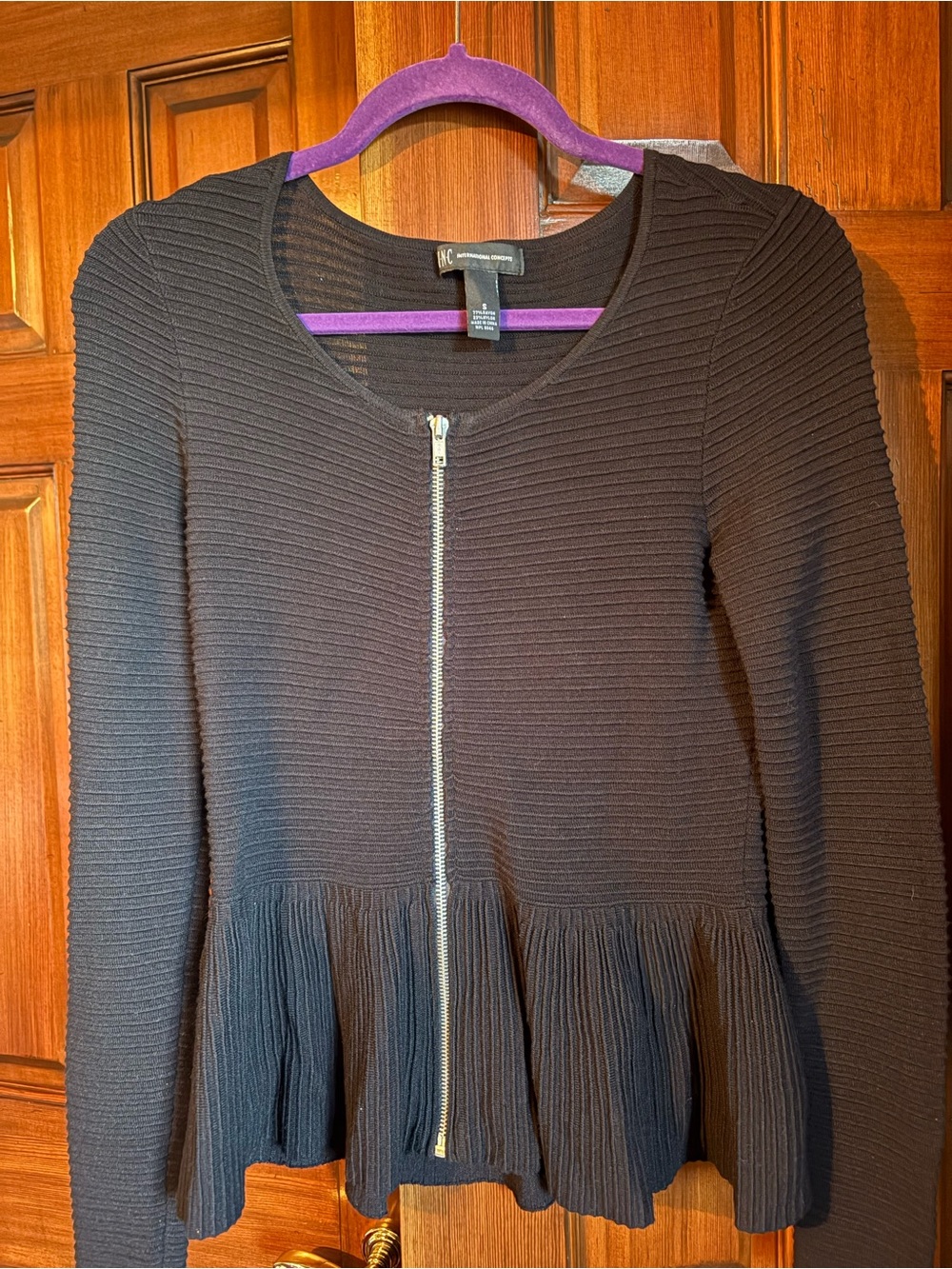 BCX Black Ribbed Zip-Front Peplum Jacket Dress